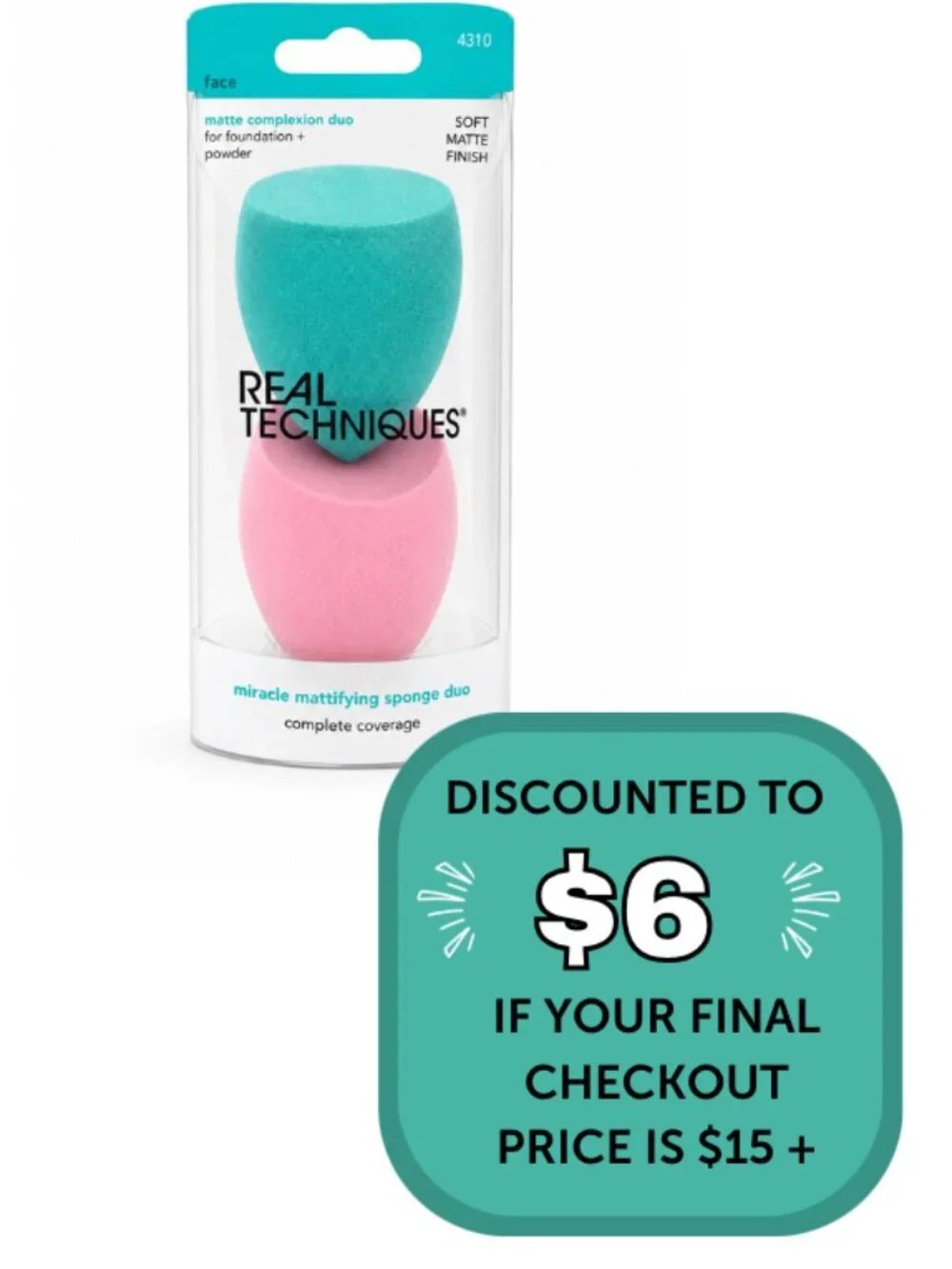 $6 When Bundled with $9+ | Real Techniques Miracle Mattifying Sponge Duo NEW